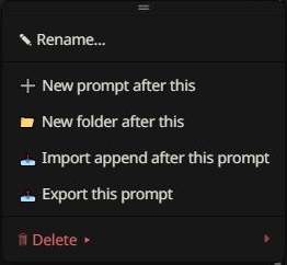 Rename is in a prompt’s More actions menu. It opens the native editor, where the new name must be saved.